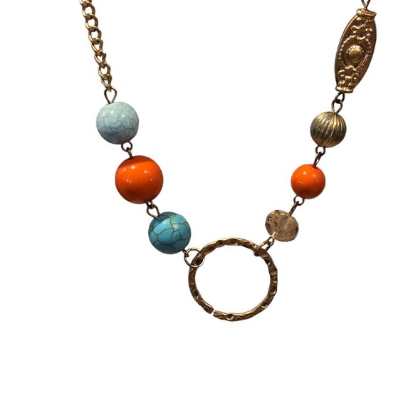 Light Colored Simulated Stones Necklace Acrylic Beads Matte Gold Tone 34" - 36" - Picture 8 of 10